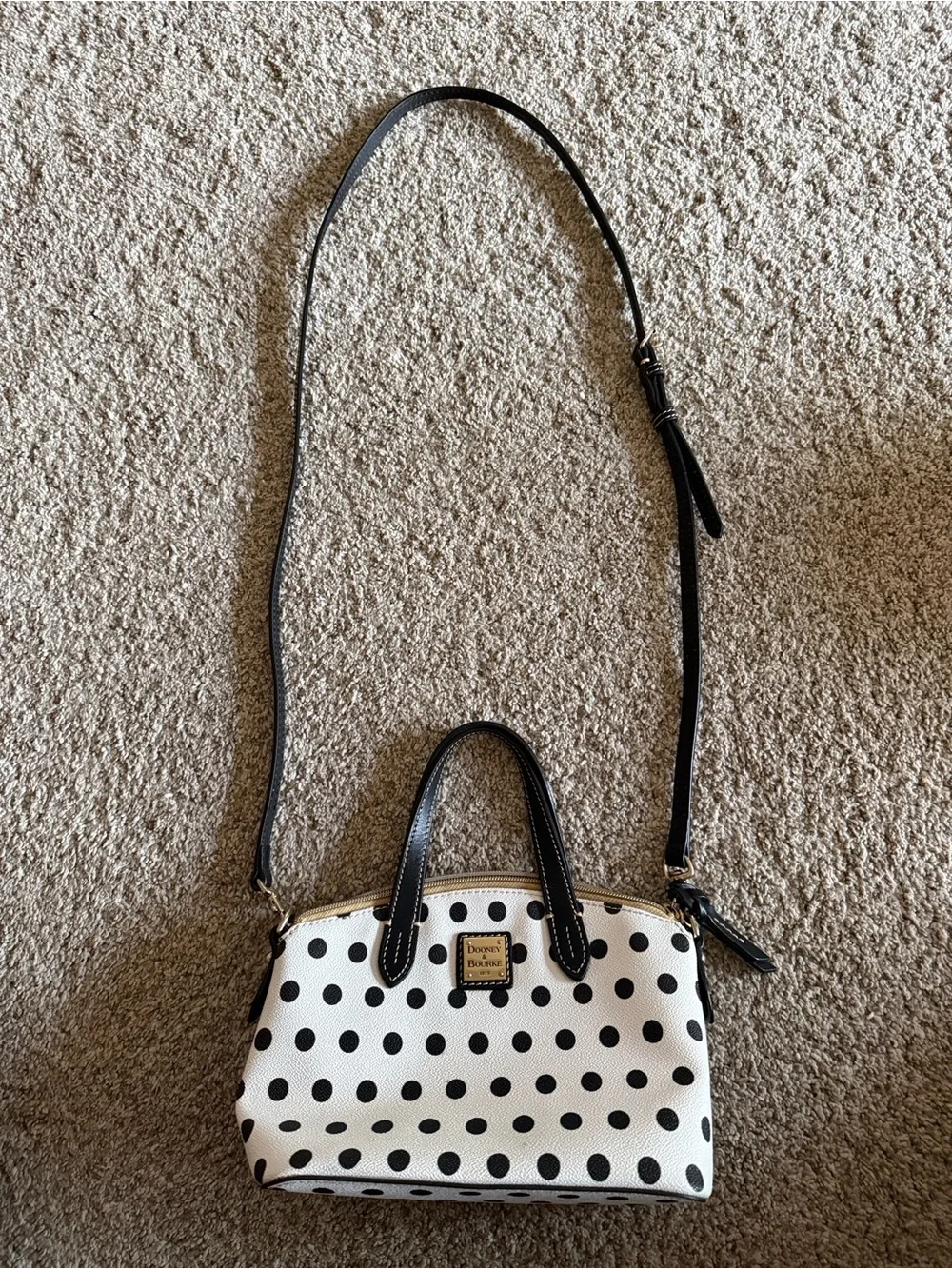 Dooney & Bourke White Polka Dot Satchel with Black Trim
